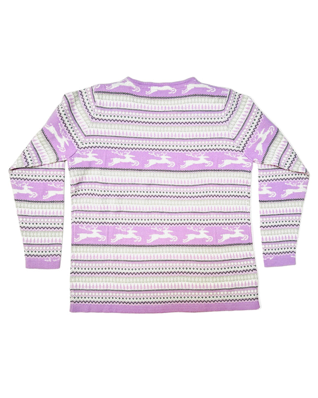 Vintage-Weihnachtspullover – Lila Rentiermuster