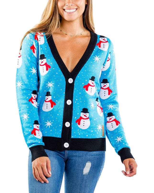 Women's Snazzy Snowman Cardigan Sweater