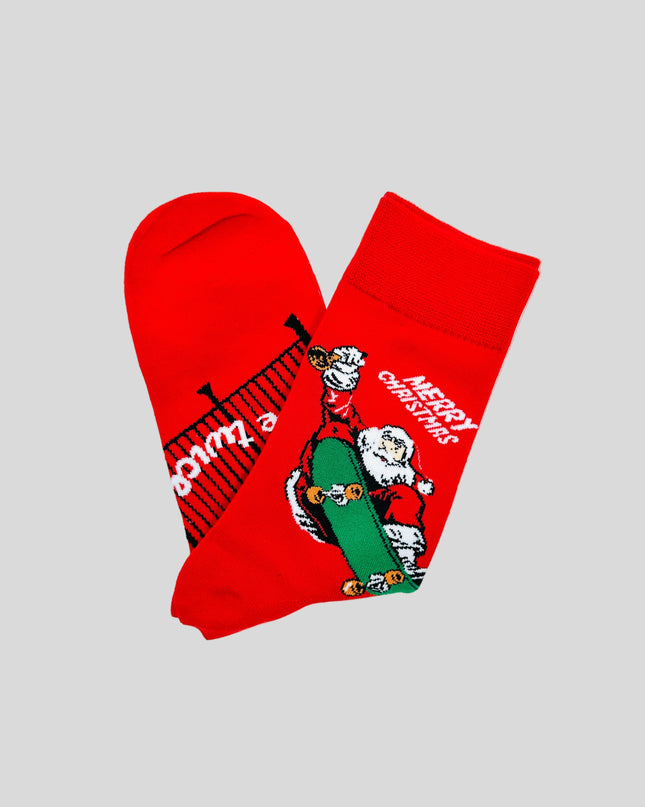 Socken – Skateboard fahrender Weihnachtsmann – Lustiges Weihnachtsaccessoire