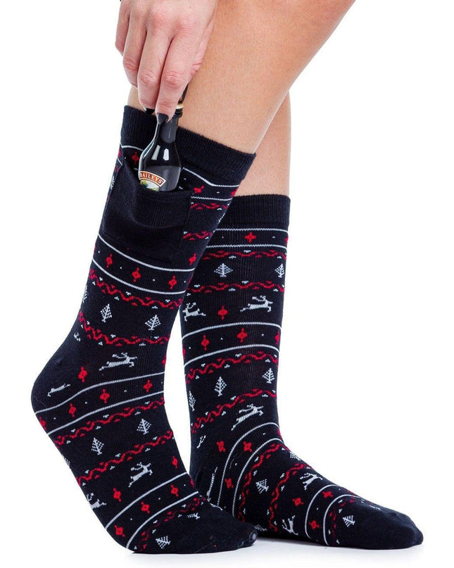 Men's Black Fair Isle Socks with Pocket (Fits Sizes 8-11M)