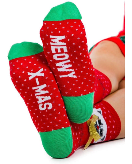Women's Meowy X-mas Socks (Fits Sizes 6-11W)