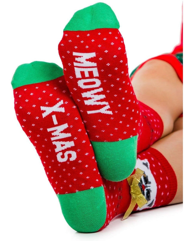 Women's Meowy X-mas Socks (Fits Sizes 6-11W)