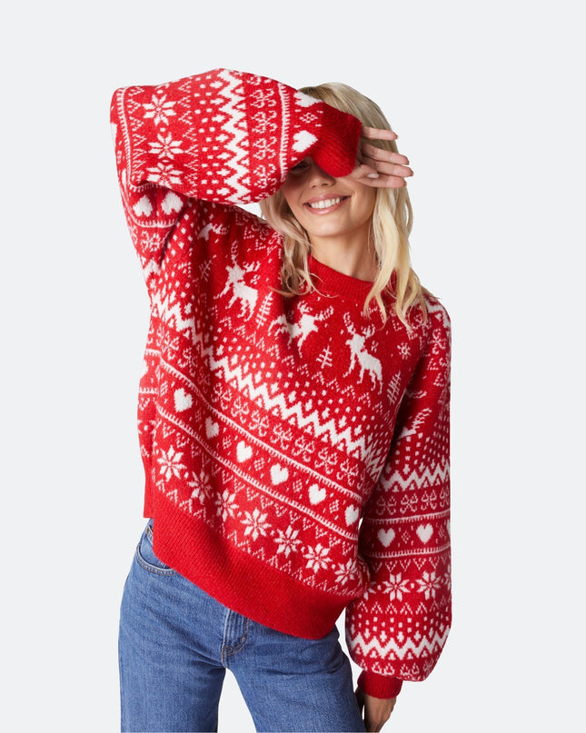 Oversized-Weihnachtspullover mit Rentiermotiv für Damen