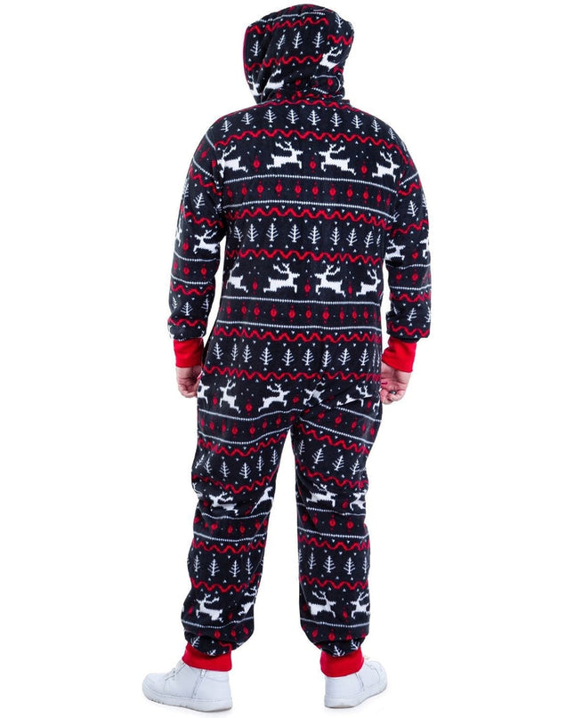 Men's Black and Red Fair Isle Big and Tall Jumpsuit