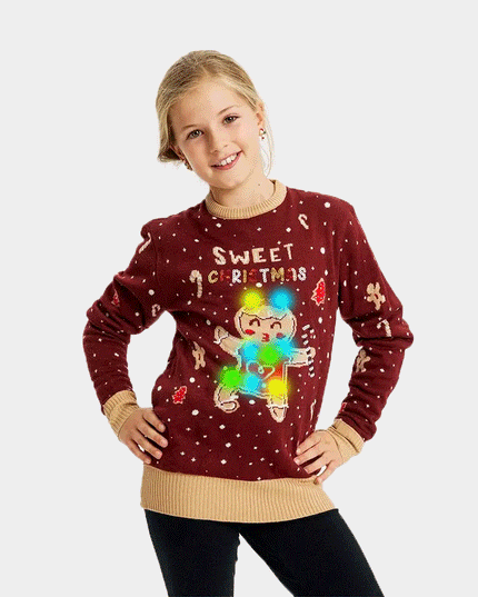 LED Light-Up Red Ginger Cookie Christmas Sweater for Kids