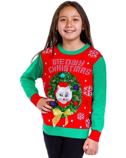 Boy's / Girl's Cat in Wreath Ugly Christmas Sweater