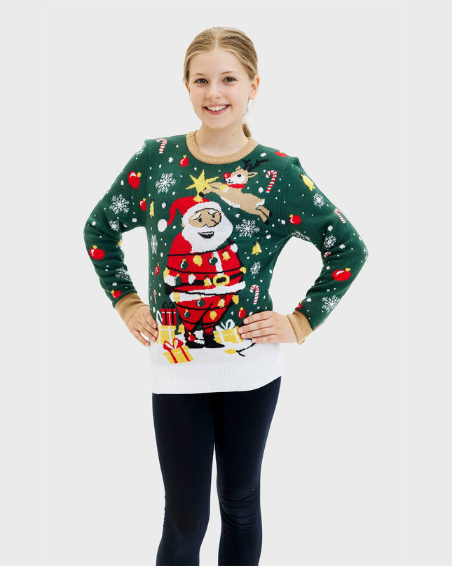 Santa Star Christmas Sweater for Kids with Lights