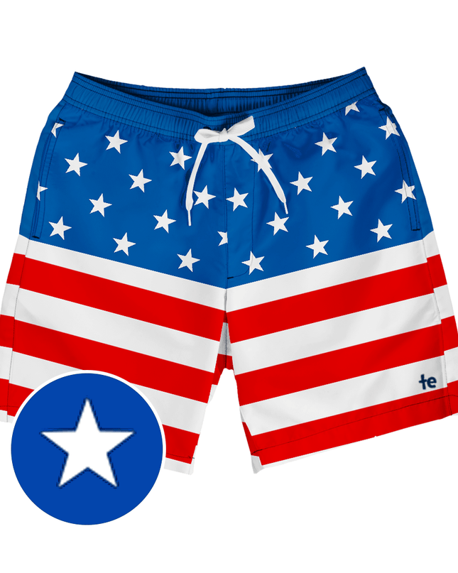 American Flag Stretch Swim Trunks - 7.5" Inseam