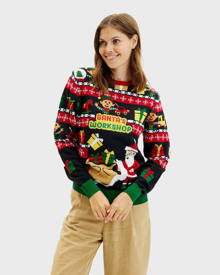Santa's Workshop Sweater for Women - Two-Sided Christmas Design