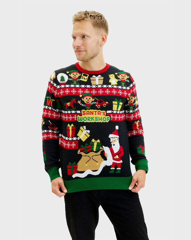 Santa's Workshop Sweater for Men - Double-Sided Design