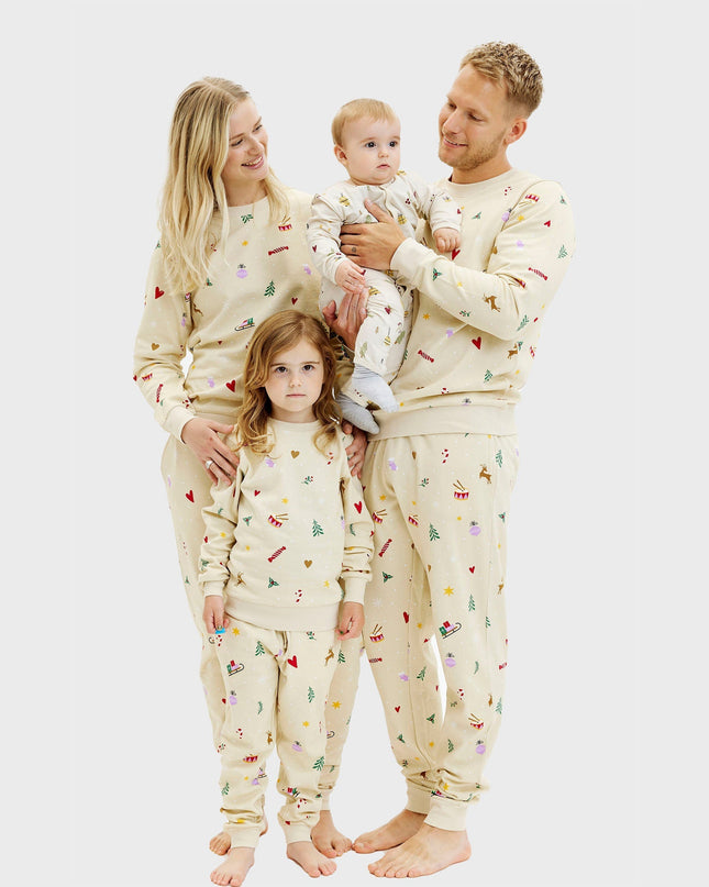 Beigefarbenes Weihnachts-Sweatset für Herren – Familienkollektion
