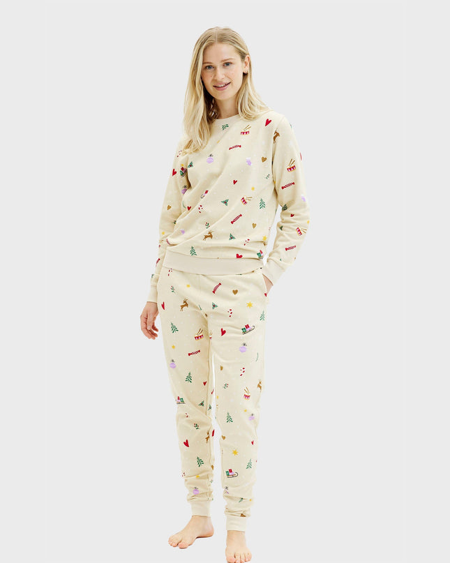 Beigefarbenes Weihnachts-Sweatset - Damen
