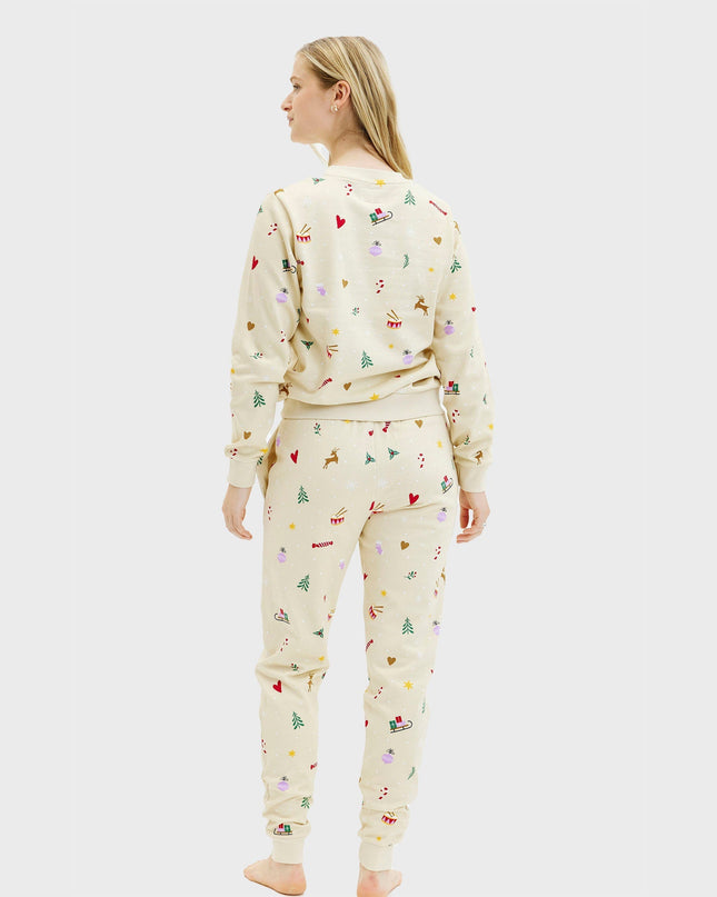 Beigefarbenes Weihnachts-Sweatset - Damen