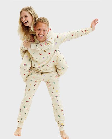 Beigefarbenes Weihnachts-Sweatset für Herren – Familienkollektion