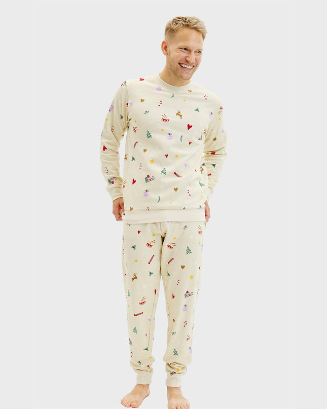 Beigefarbenes Weihnachts-Sweatset für Herren – Familienkollektion