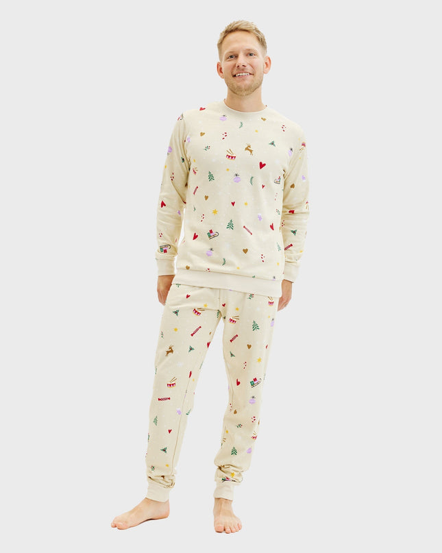 Beigefarbenes Weihnachts-Sweatset für Herren – Familienkollektion