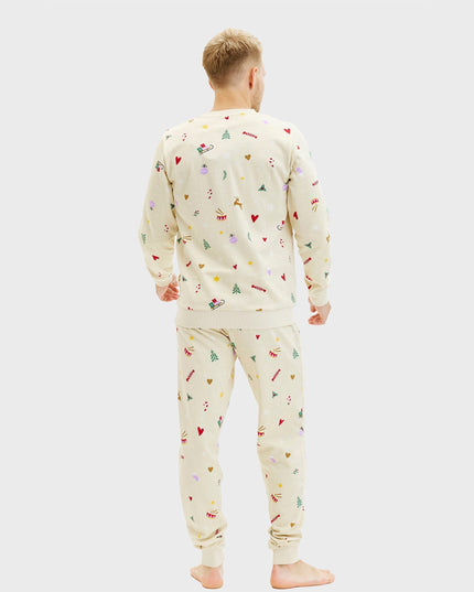 Beigefarbenes Weihnachts-Sweatset für Herren – Familienkollektion
