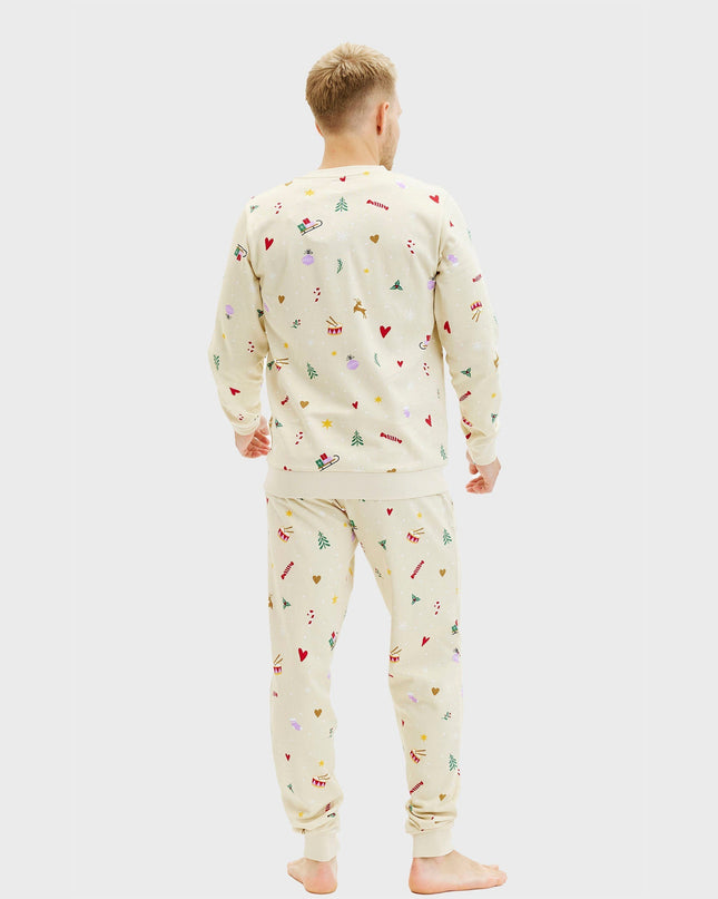 Beigefarbenes Weihnachts-Sweatset für Herren – Familienkollektion