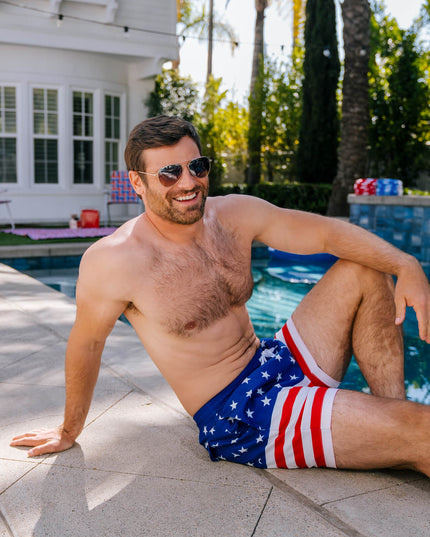 American Flag Stretch Swim Trunks - 6" Inseam