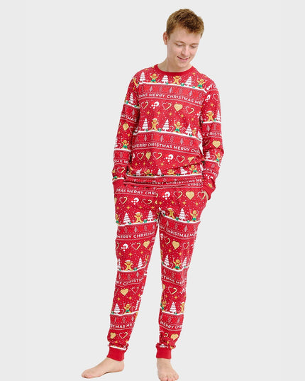 Roter Weihnachtskeks-Pyjama für Herren