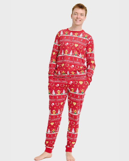 Roter Weihnachtskeks-Pyjama für Herren