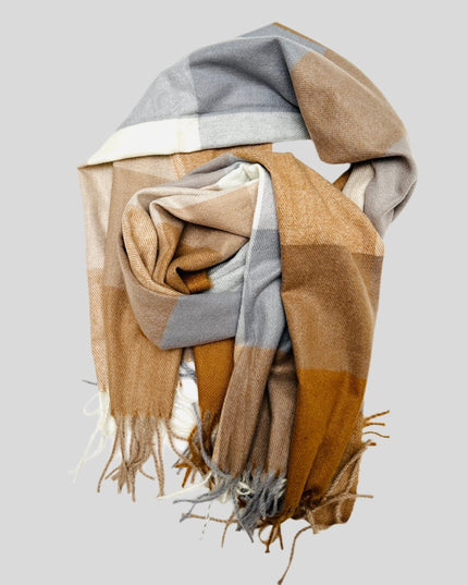 Grey and Nude Plaid Scarf