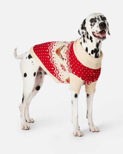 Roter Retro-Weihnachtspullover mit Rentiermotiv für Hunde