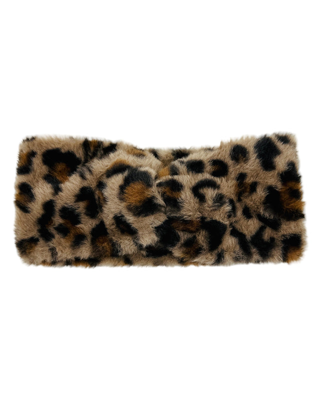 Leopard Faux Fur Headband - Dark Brown for Women