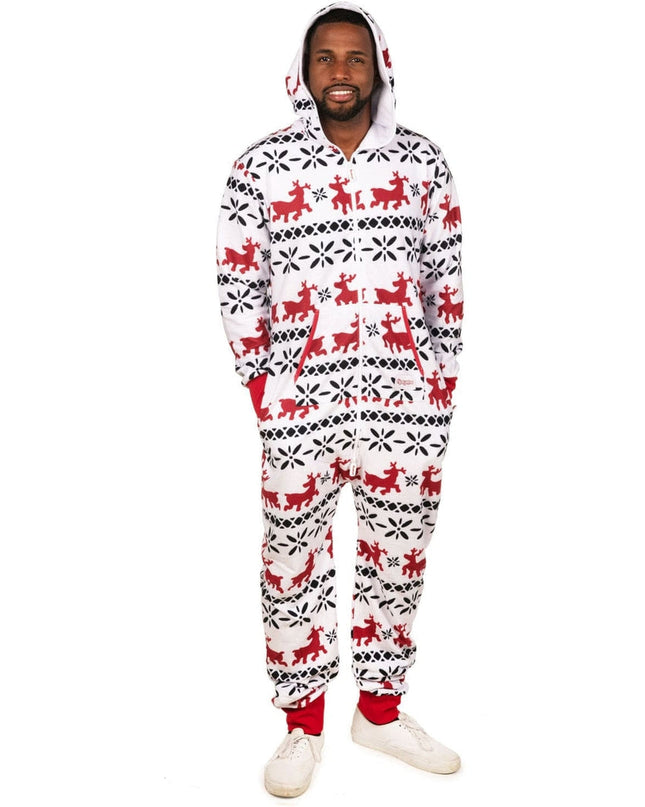 Men's Red and White Reindeer Jumpsuit