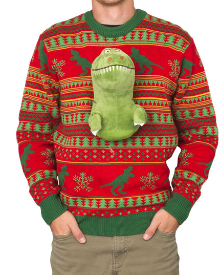 3D T-Rex Plushie Ugly Christmas Sweater