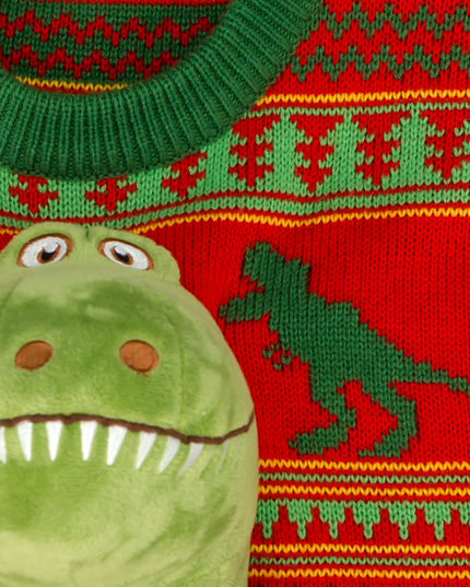 3D T-Rex Plushie Ugly Christmas Sweater