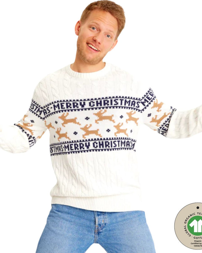 Weihnachtspullover Marius für Damen in traditionellem, elegantem Weiß