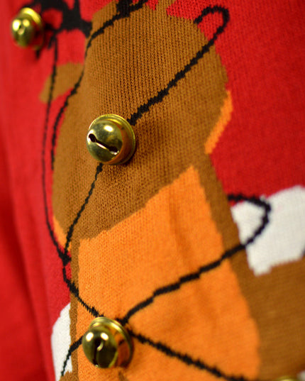 Roter 3D-Weihnachtspullover mit Glöckchenmotiv für Damen