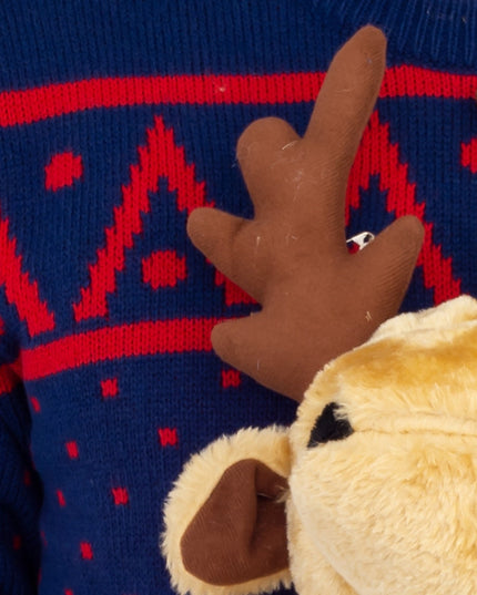 Hässlicher Weihnachtspullover mit marineblauem 3D-Elchmotiv