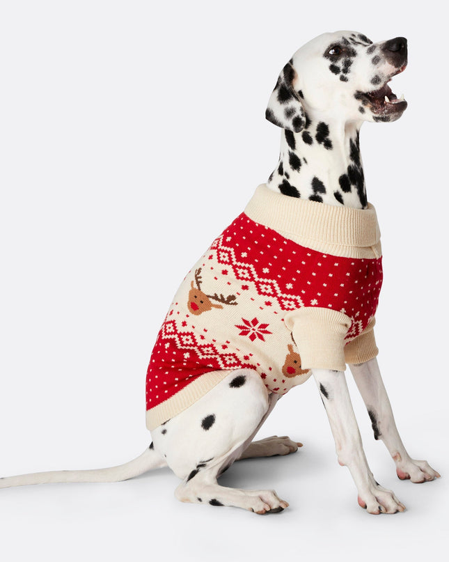 Dogs' Red Retro Reindeer Christmas Sweater