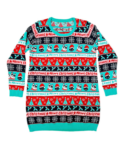 Vintage-Weihnachtspulloverkleid – Katzenweihnacht