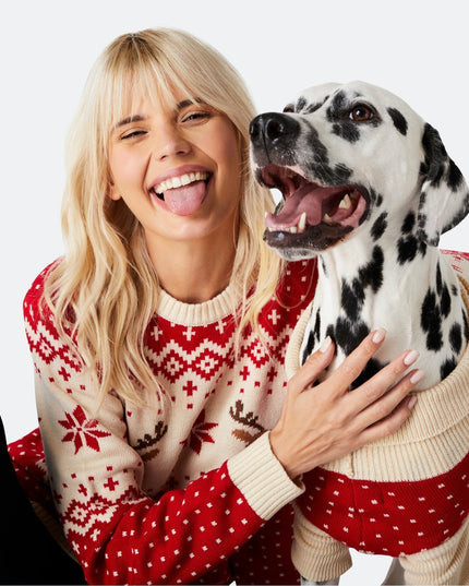 Roter Retro-Weihnachtspullover mit Rentiermotiv für Hunde