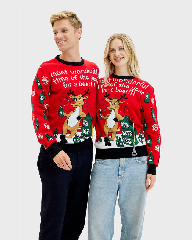 Wendbarer Weihnachtspullover für Herren – Rot „Most Wonderful Time“