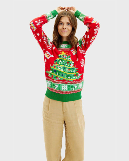 Weihnachtsbaum-Pullover für Damen – Leuchtender Weihnachtspullover, der