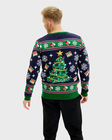 Blauer Weihnachtsbaum-Pullover für Herren