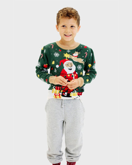 Santa Star Christmas Sweater for Kids with Lights