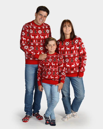 Christmas Sweater for Family with Reindeer, Trees, and Polar Stars