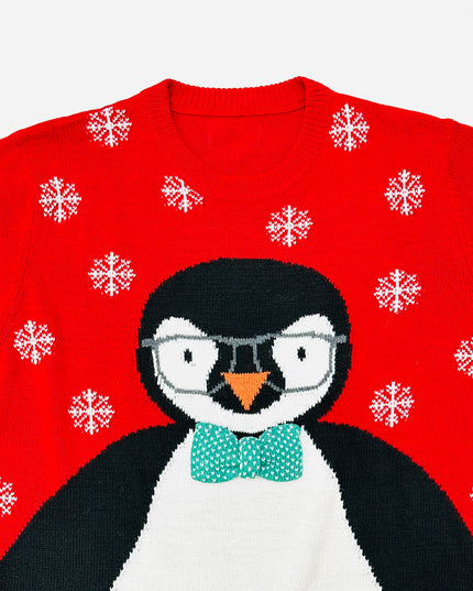 Vintage-Weihnachtspullover – Pinguin-Design mit Fliege
