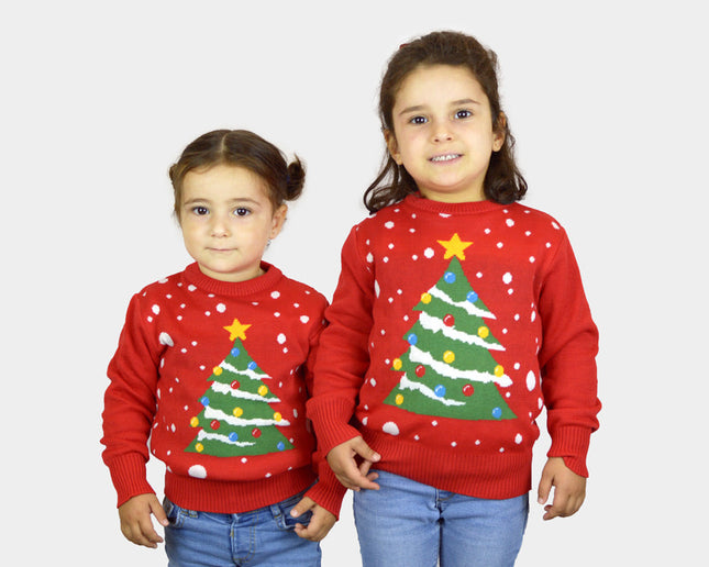 Kids Christmas Sweater Red Christmas Tree Design