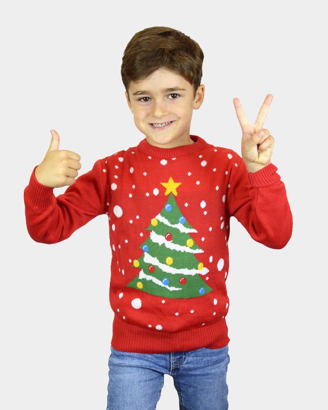 Kids Christmas Sweater Red Christmas Tree Design