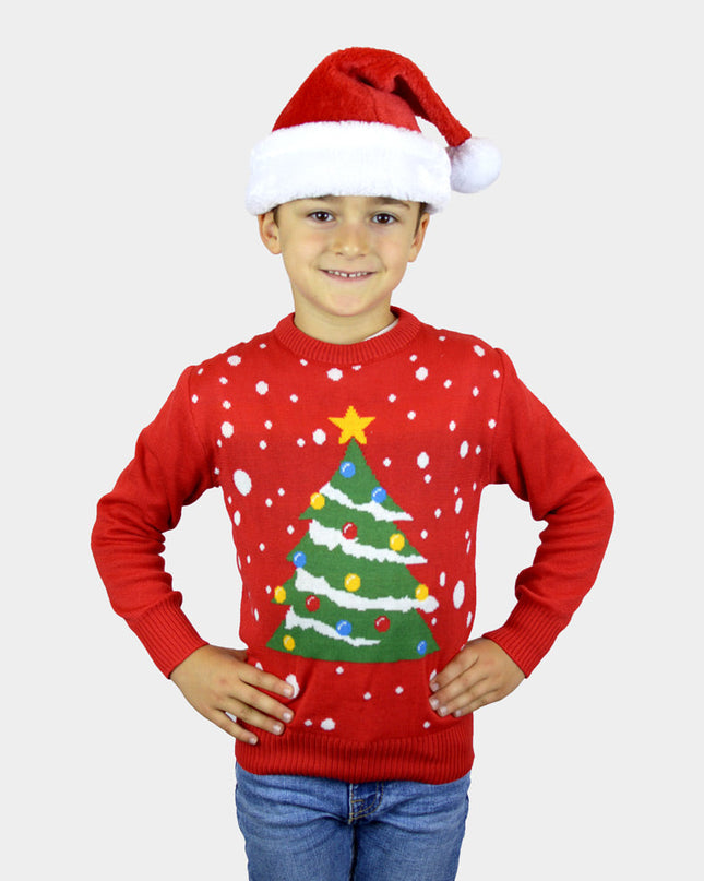 Kids Christmas Sweater Red with Christmas Tree Design
