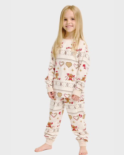 Weihnachtsplätzchen-Pyjama in Beige für Kinder - Familienstil