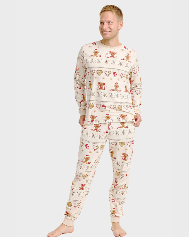 Weihnachtsplätzchen-Pyjama in Beige für Herren - Familienstil