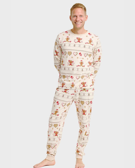 Weihnachtsplätzchen-Pyjama in Beige für Herren - Familienstil