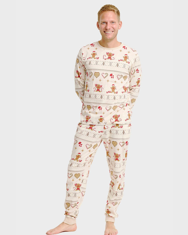 Weihnachtsplätzchen-Pyjama in Beige für Herren - Familienstil